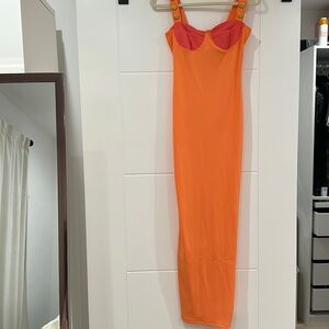 Maxi dress orange with gold button detail